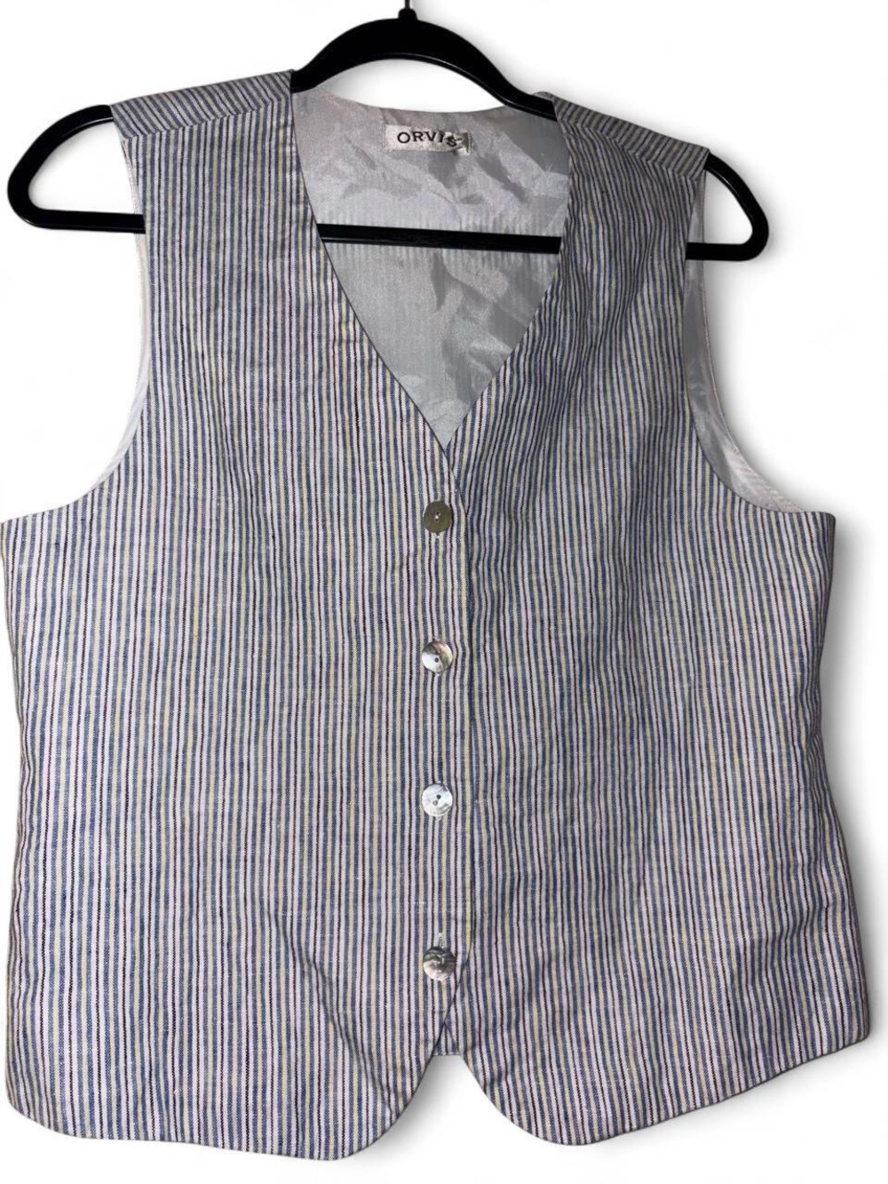 Orvis Women's Blue and White Striped Linen-Blend Vest